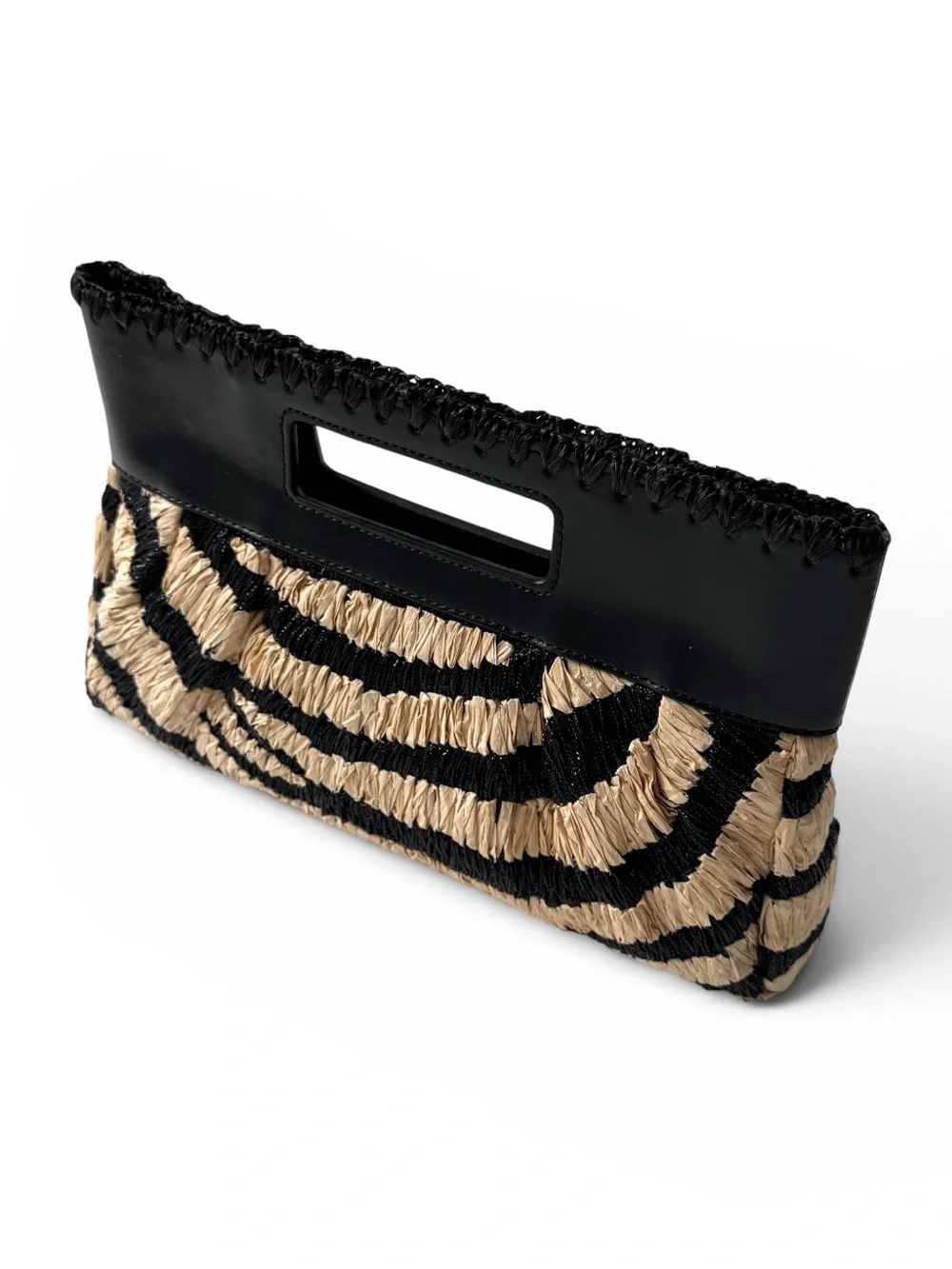 STAUD Black and Natural Zebra-Print Woven Shoulder Bag NWT